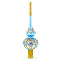 Elegant Blue and Purple Jewel-Encrusted Glass  Tree Topper 11 Inches in Blue color Triangle