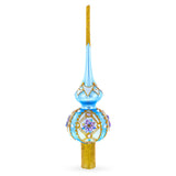 Elegant Blue and Purple Jewel-Encrusted Blown Glass  Tree Topper 11 Inches in Blue color Triangle