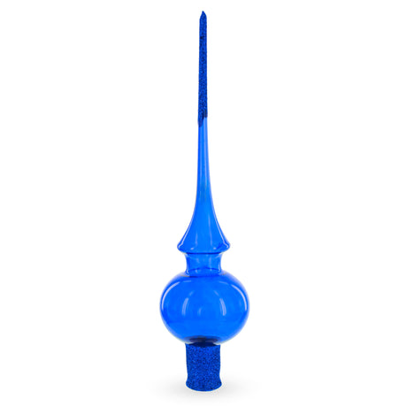 Translucent Blue Mouth Blown Glass Christmas Tree Topper 11 Inches in Blue color Triangle