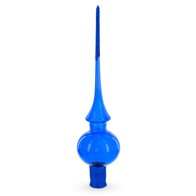 Translucent Blue Mouth Blown Glass Christmas Tree Topper 11 Inches in Blue color Triangle