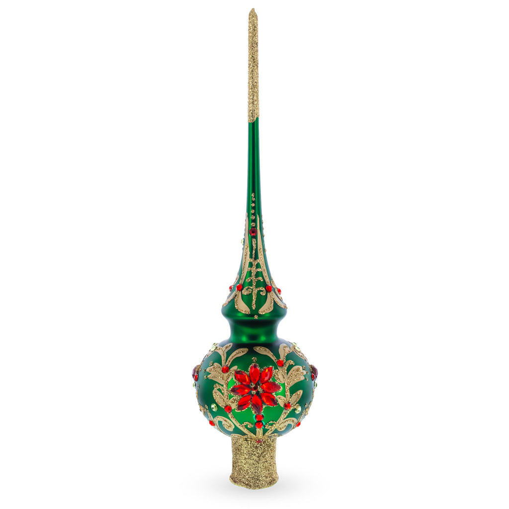 Regal Emerald & Red Glass Christmas Tree Topper 11 Inches in Green color Triangle