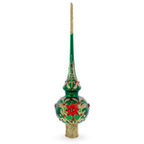 Regal Emerald & Red Mouth Blown Glass Christmas Tree Topper 11 Inches in Green color Triangle