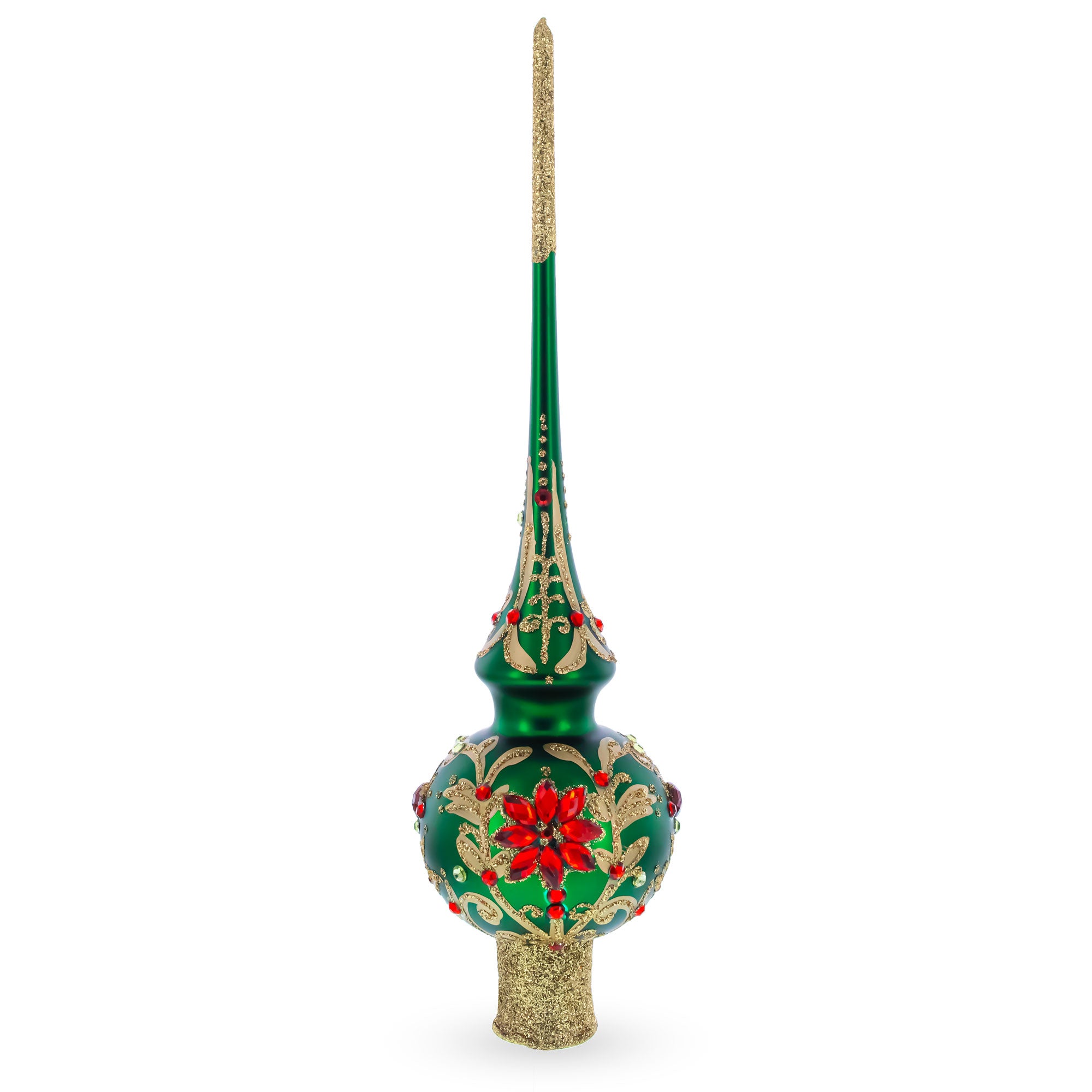 Regal Emerald & Red Glass Christmas Tree Topper 11 Inches in Green color Triangle