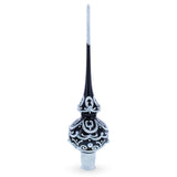 Black & White Scroll Pear Mouth Blown Glass Christmas Tree Topper 11 Inches in Black color Triangle