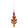 Baroque Style Red & Gold Jeweled Finial Glass Christmas Tree Topper 11 Inches in Red color Triangle