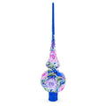 Raised Pink Roses on Cobalt Blue Glass Christmas Tree Topper 11 Inches in Blue color Triangle