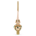Gold Scrolls Emerald Green Jewels on Pearl White Glass Christmas Tree Topper 11 Inches in White color Triangle