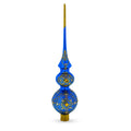 Golden Swirls on Blue Double Ball Glass Christmas Tree Topper 16 Inches in Blue color Triangle