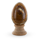 Stone Natural Marble Egg with Wooden Stand 3 Inches Tall in Beige color Oval