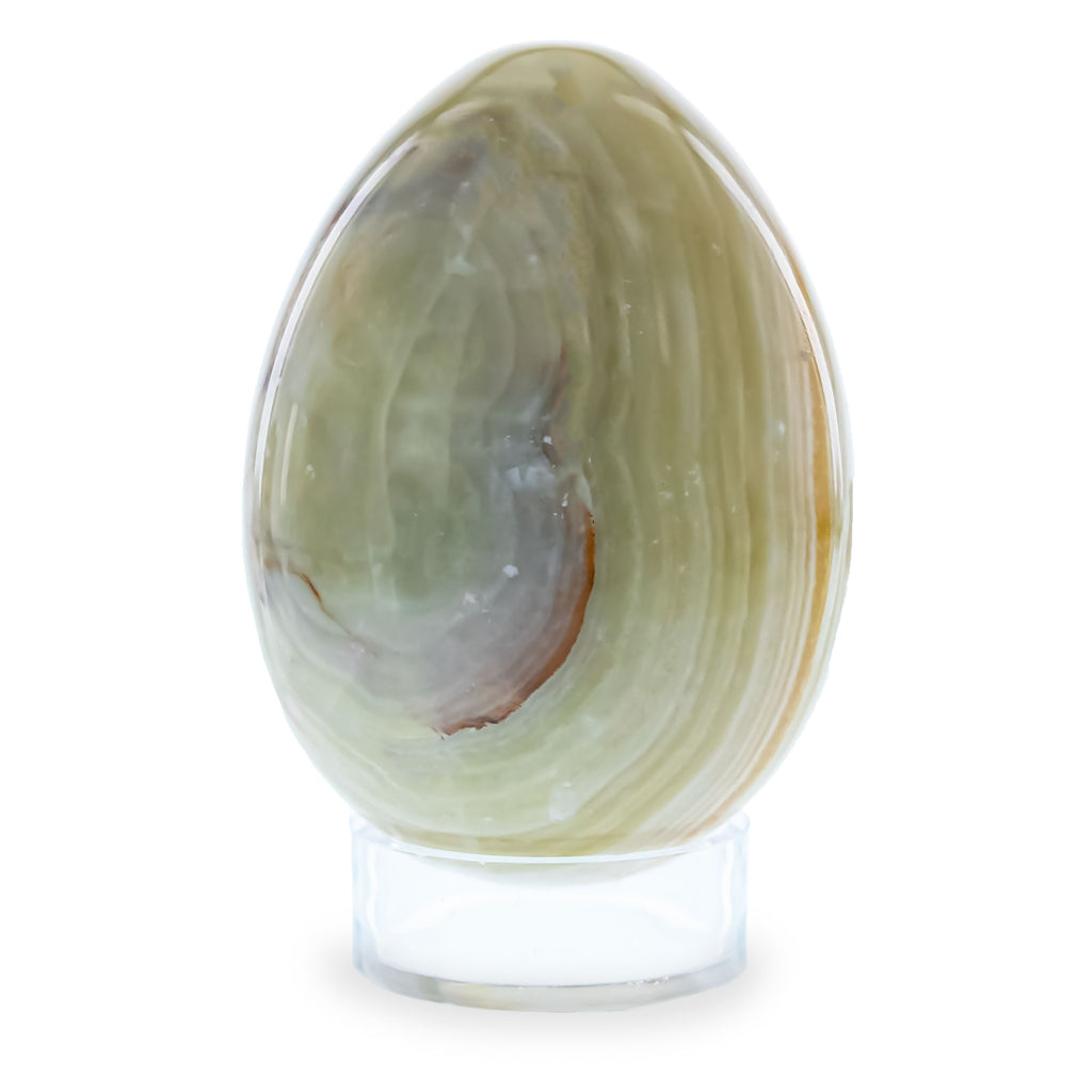 Two Tones Polished Marble Stone Egg with Plastic Stand 3 Inches in Beige color Oval