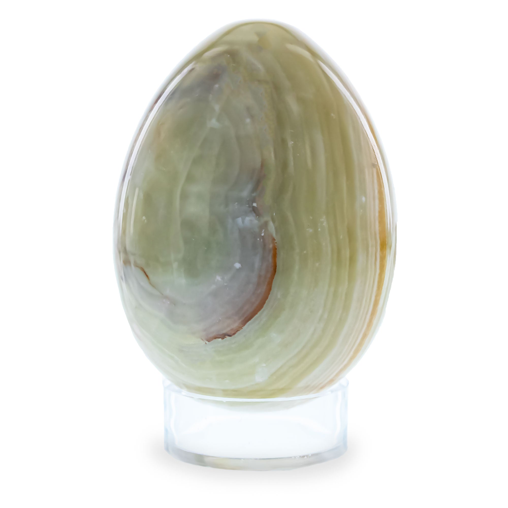 Two Tones Polished Marble Stone Egg with Plastic Stand 3 Inches in Beige color Oval