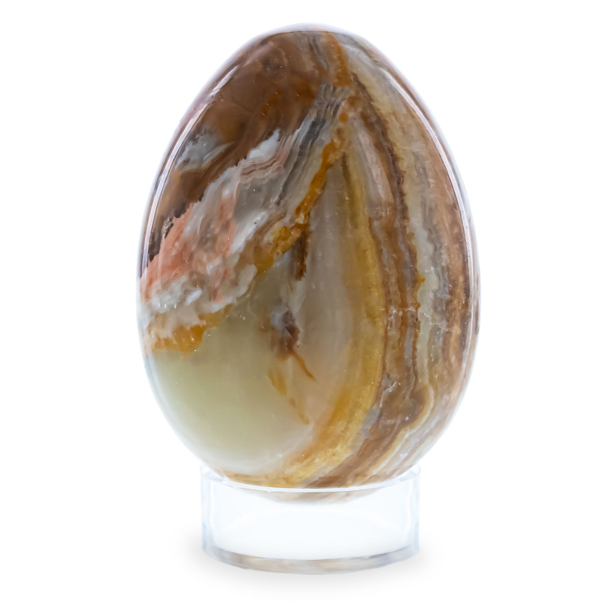 Multi Tones Polished Marble Stone Egg with Plastic Stand 3 Inches in Beige color Oval