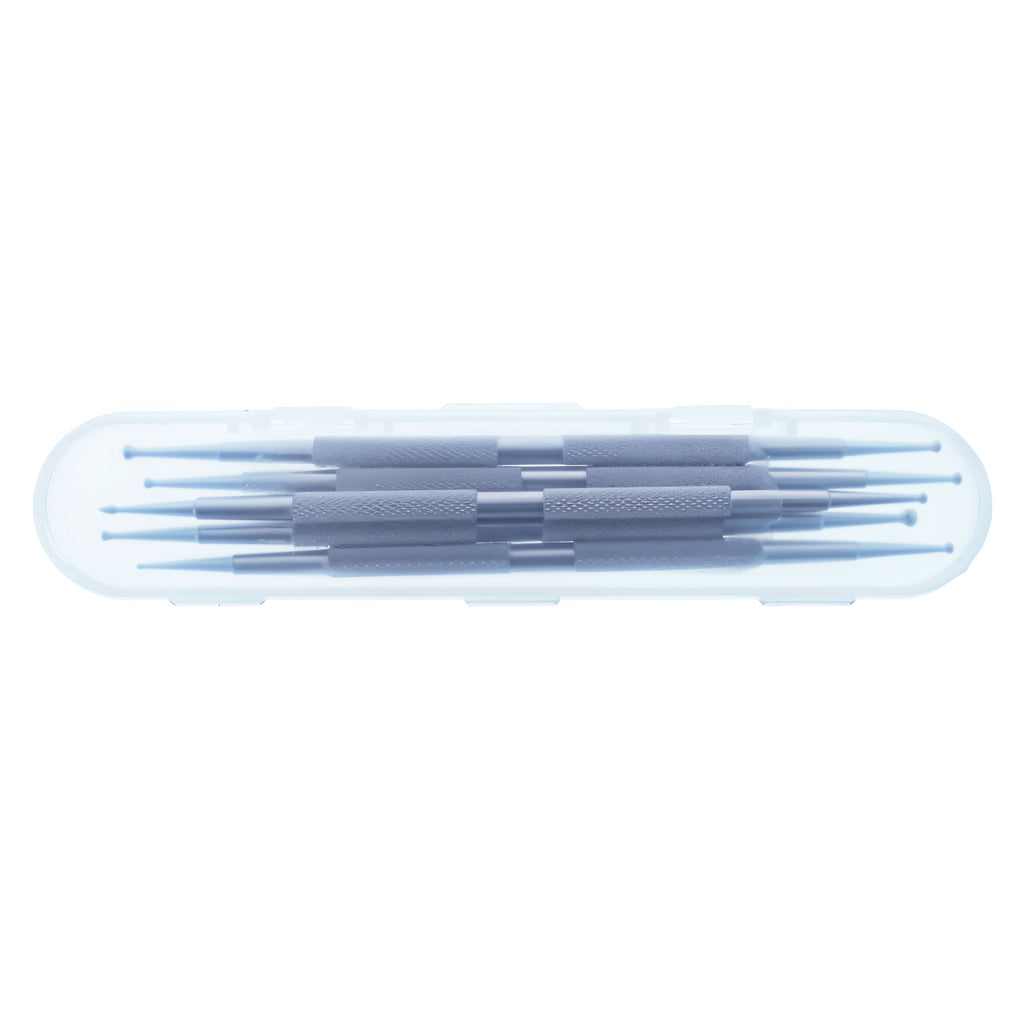 Set of 5 Metal Double Sided Drop Pull Tools for Pysanky Easter Egg DecoratingChina , dimensions in inches: 0.32 x 5.15 x 0.95