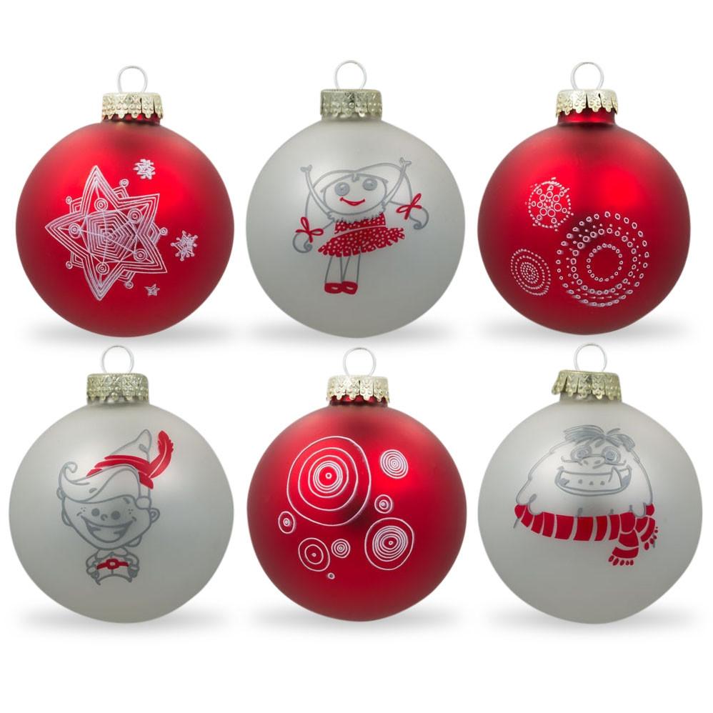 White and Red Glass Ball Christmas Ornaments 2.75 Inches in Multi color, Round shape