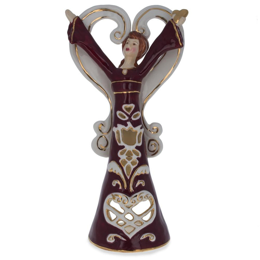 Angel in Red Porcelain Figurine with Tea Light 10 Inches in Red color
