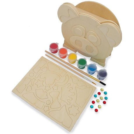 Piggy Bank Wooden DIY Craft Kit in Beige color,  shape