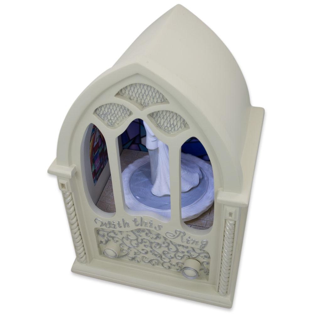 Wedding Ceremony in Chapel LED Rotating Music Box Figurine 6.75 InchesChina , dimensions in inches: 6.75 x 8.7 x 6.4