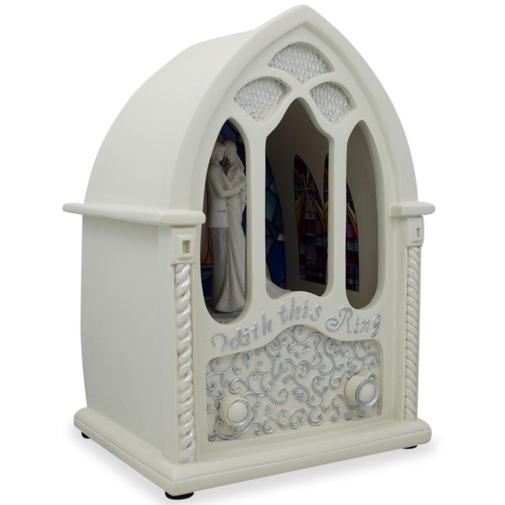 Wedding Ceremony in Chapel LED Rotating Music Box Figurine 6.75 Inches