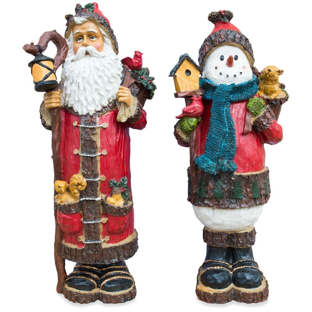 Set of 2 Santa and Snowman Christmas Figurines 18 Inches in Multi color,  shape