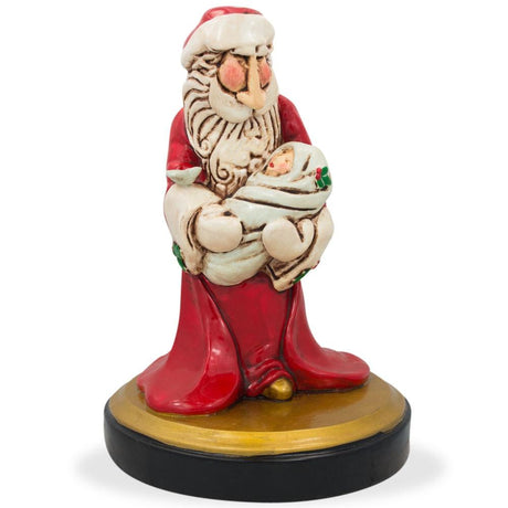 Resin Santa Holding Newborn Figurine 6.5 Inches in Red color