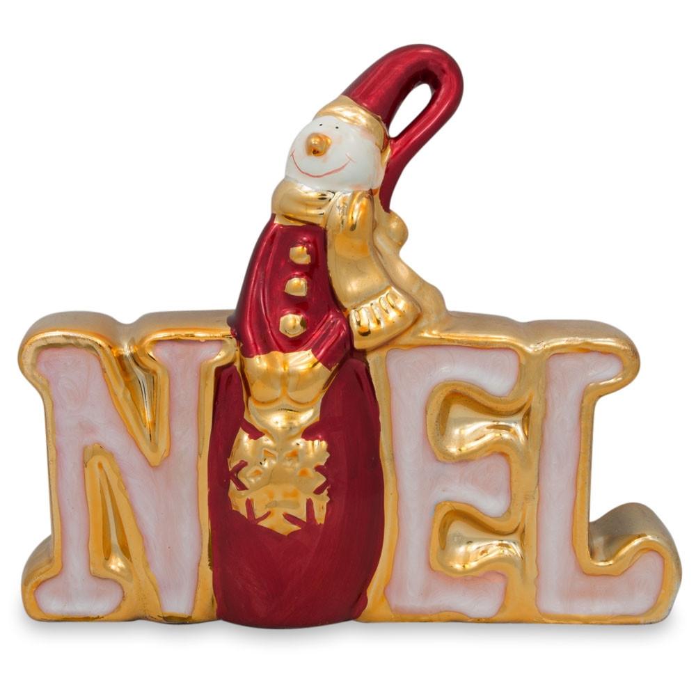 Plastic Ceramic Snowman and Noel Letters Figurine 6 Inches Tall x 6.5 Inches Wide in Multi color
