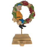 Resin 7-Inch Wreath Metal Christmas Stocking Hanger with Elf Design in Gold color