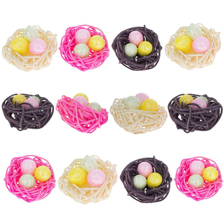 Set of 12 Glittered Foam Easter Ornaments in the Basket in Multi color
