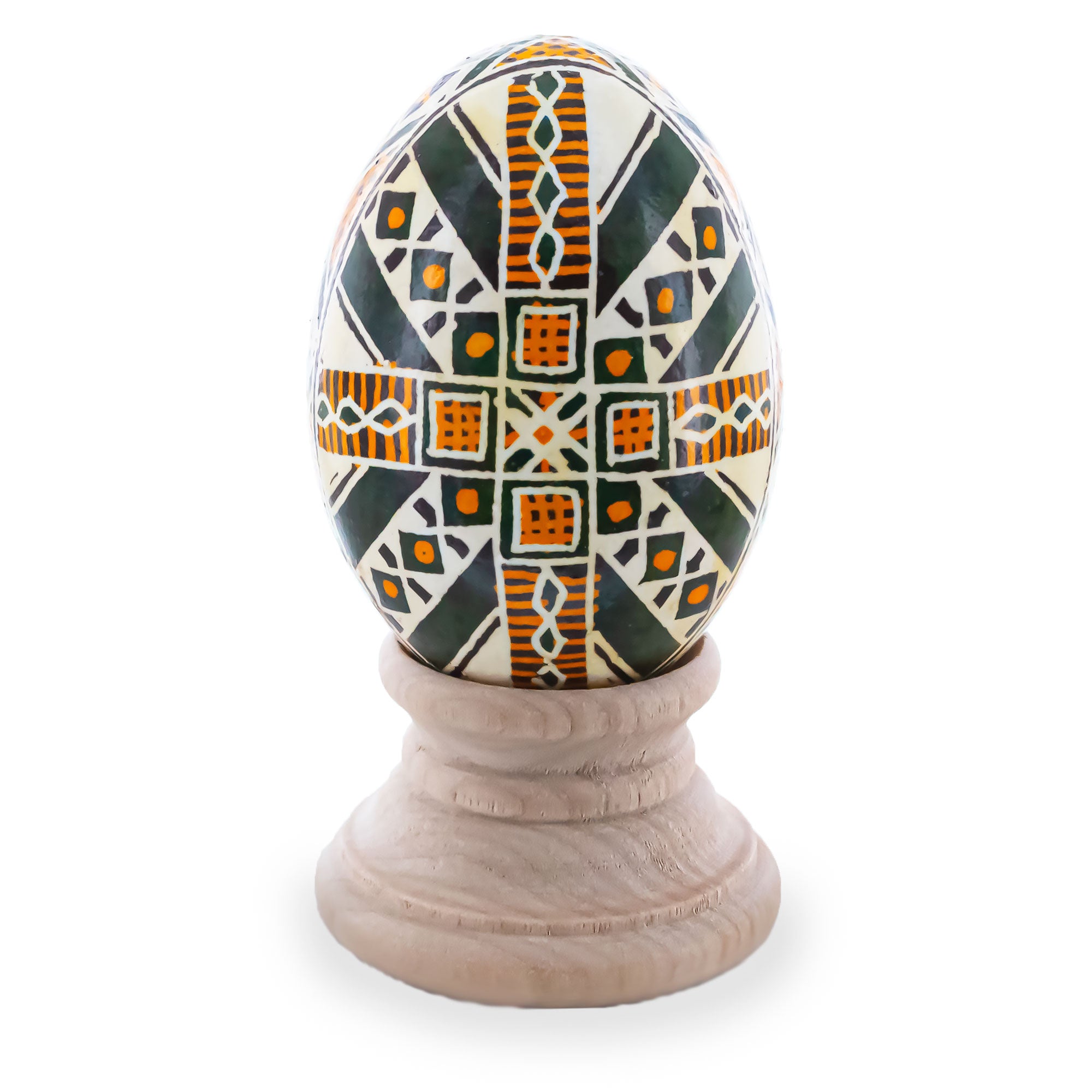 Rustic Green Blown Real Eggshell Ukrainian Easter Egg Pysanka in Green color Oval