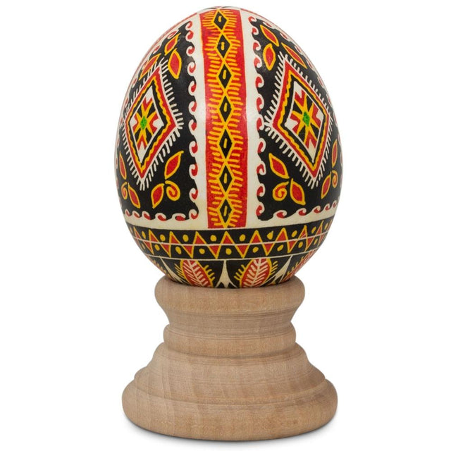 Rhombus Authentic Blown Real Eggshell Ukrainian Easter Egg Pysanka in Red color Oval