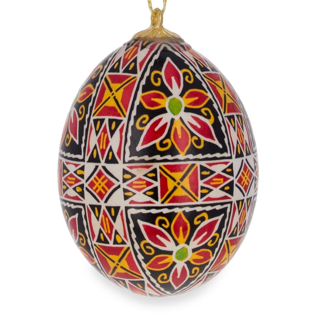 Geometrical Authentic Blown Real Eggshell Ukrainian Easter Egg Pysanka Ornament in Red color Oval