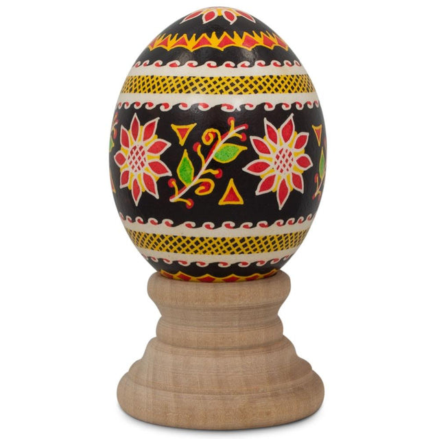 Flowers Authentic Blown Real Eggshell Ukrainian Easter Egg Pysanka in Red color Oval