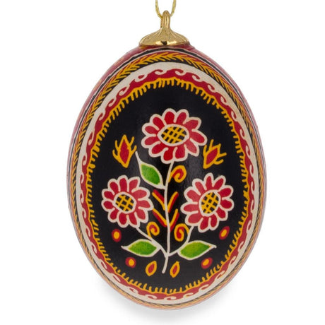 Eggshell Flowers Authentic Blown Real Eggshell Ukrainian Easter Egg Pysanka Ornament in Red color Oval