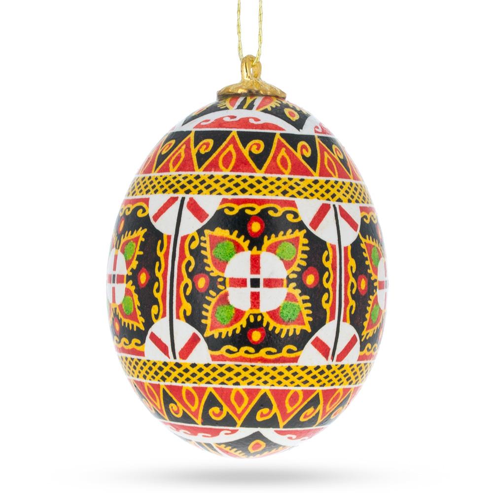 Authentic Blown Real Eggshell Ukrainian Easter Egg Pysanka Ornament in Red color, Oval shape
