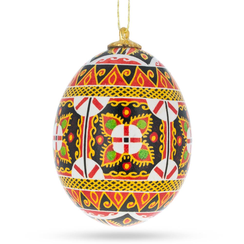 Authentic Blown Real Eggshell Ukrainian Easter Egg Pysanka Ornament in Red color Oval