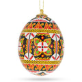 Authentic Blown Real Eggshell Ukrainian Easter Egg Pysanka Ornament in Red color Oval