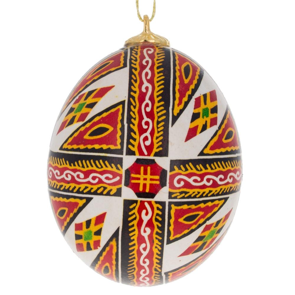Authentic Blown Real Eggshell Ukrainian Easter Egg Pysanka Ornament in Red color Oval