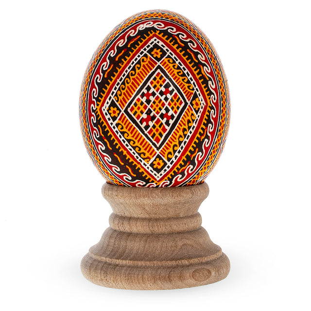 Red Rhombus Design Authentic Blown Real Eggshell Ukrainian Easter Egg Pysanka in Red color Oval
