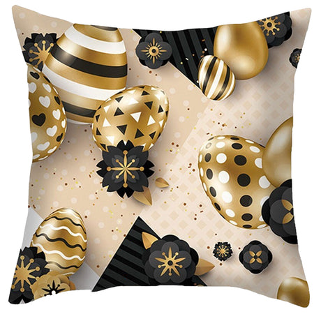 Gold Eggs Easter Throw Cushion Pillow Cover in Multi color, Square shape