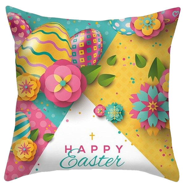 Flowers and Eggs Easter Throw Cushion Pillow Cover by BestPysanky