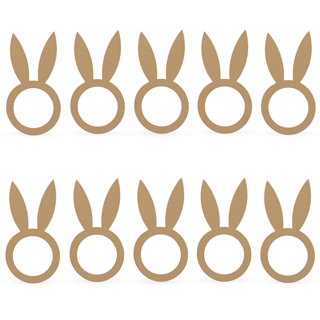 Set of 10 Easter Rabbit Wooden Napkin Rings Unfinished Wooden Bunny Shape Craft in Beige color