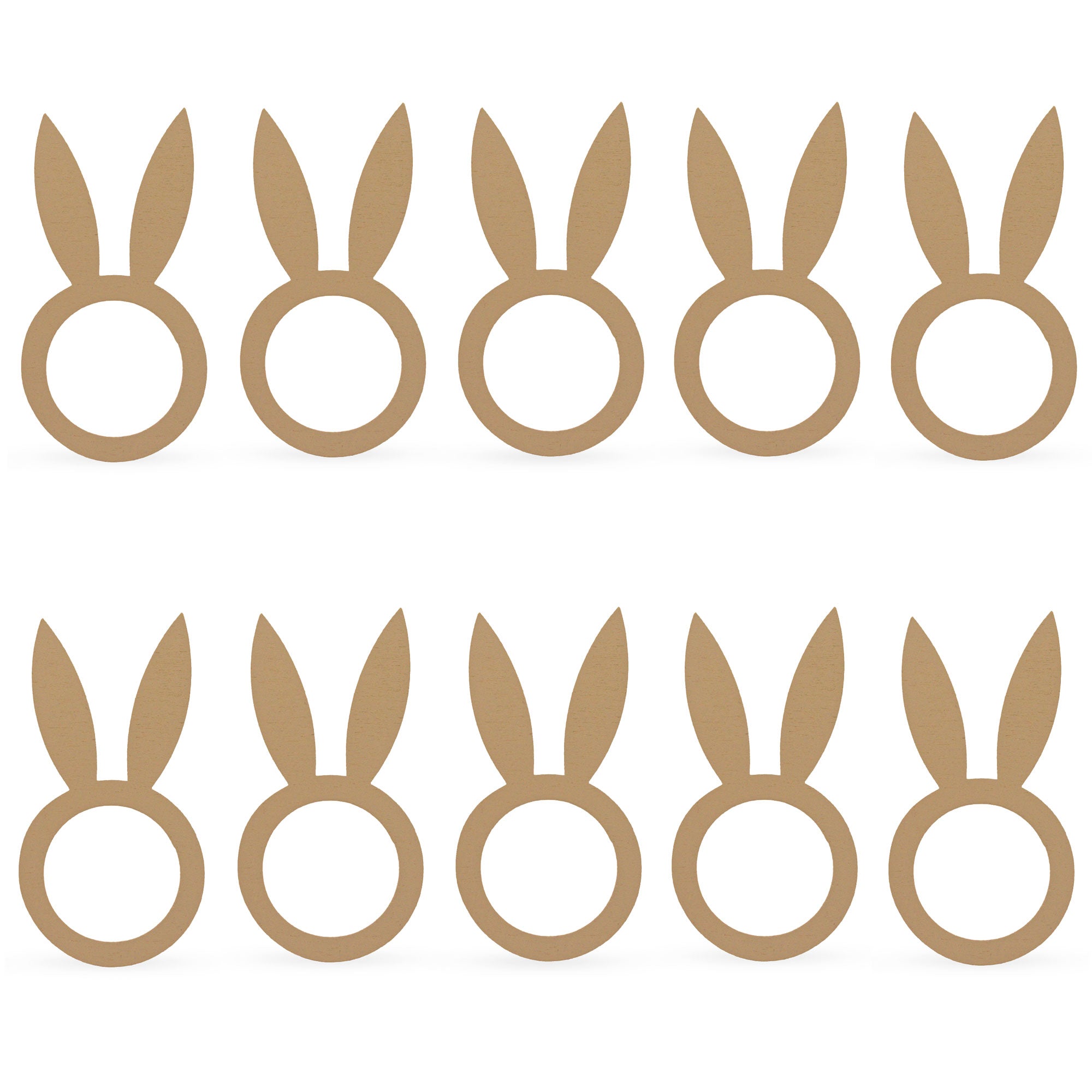 Set of 10 Easter Rabbit Wooden Napkin Rings Unfinished Wooden Bunny Shape Craft in Beige color