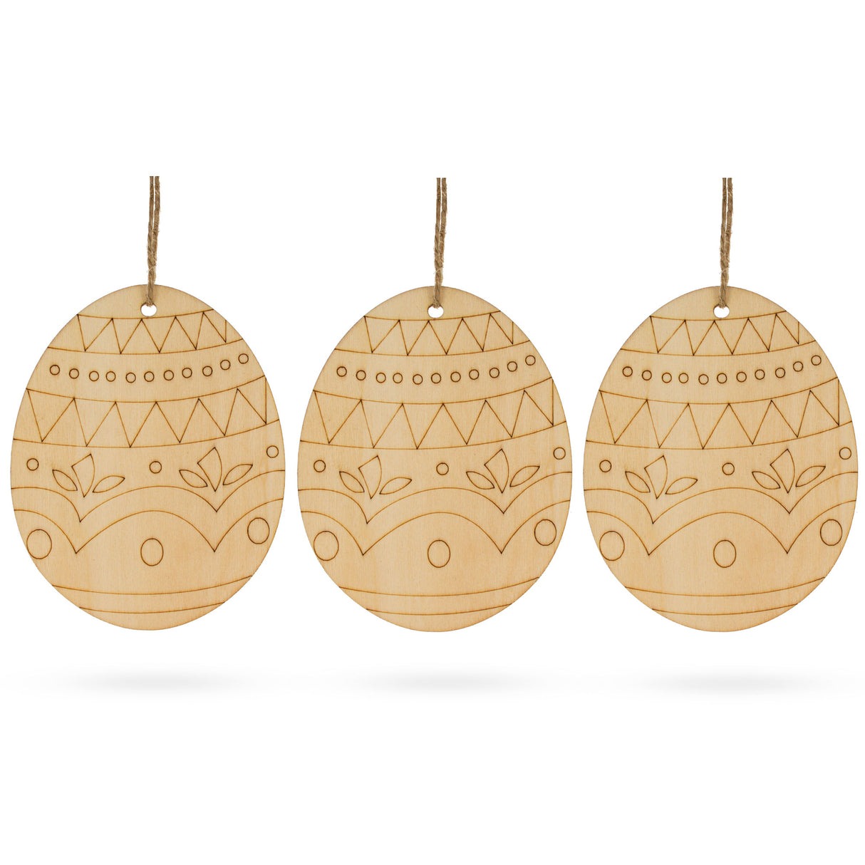 Set of 3 Easter Egg Unfinished Wooden Ornament 4.3 Inches in Blue color, Oval shape