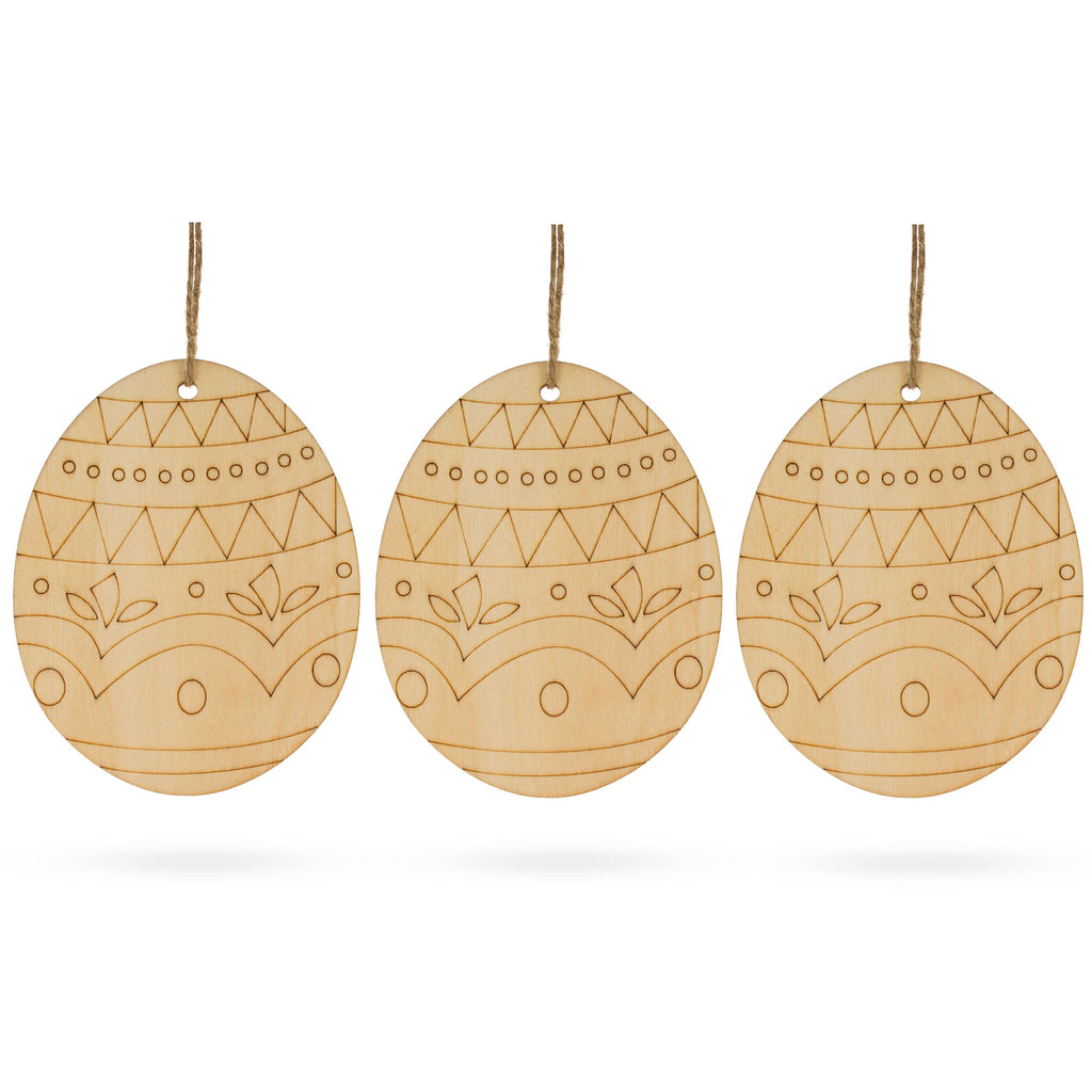 Set of 3 Easter Egg Unfinished Wooden Ornament 4.3 Inches in Blue color Oval