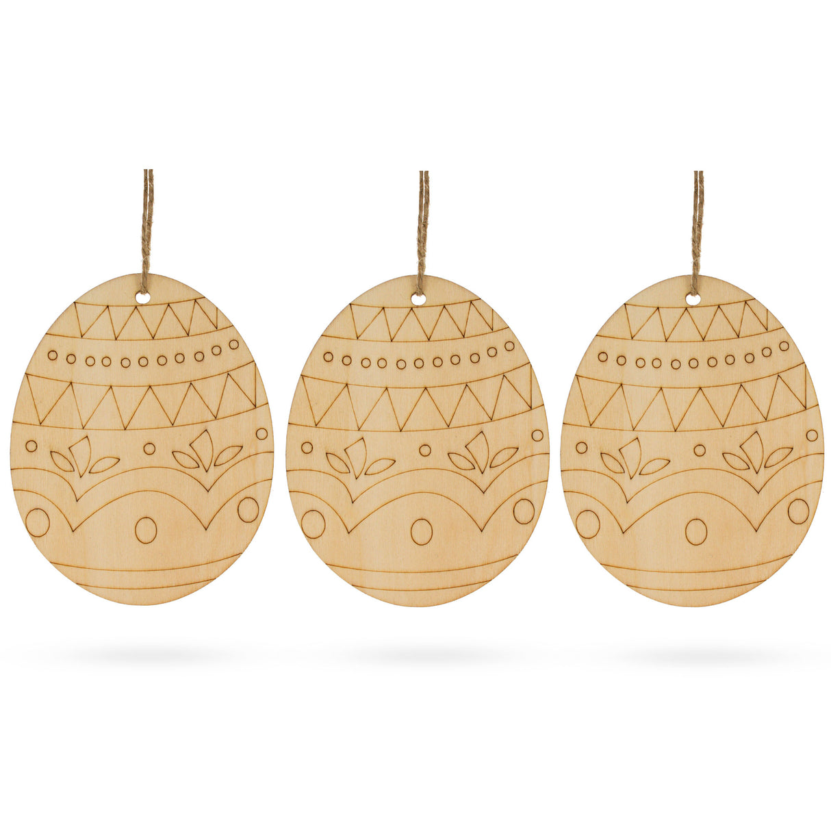 Wood Set of 3 Easter Egg Unfinished Wooden Ornament 4.3 Inches in Blue color Oval