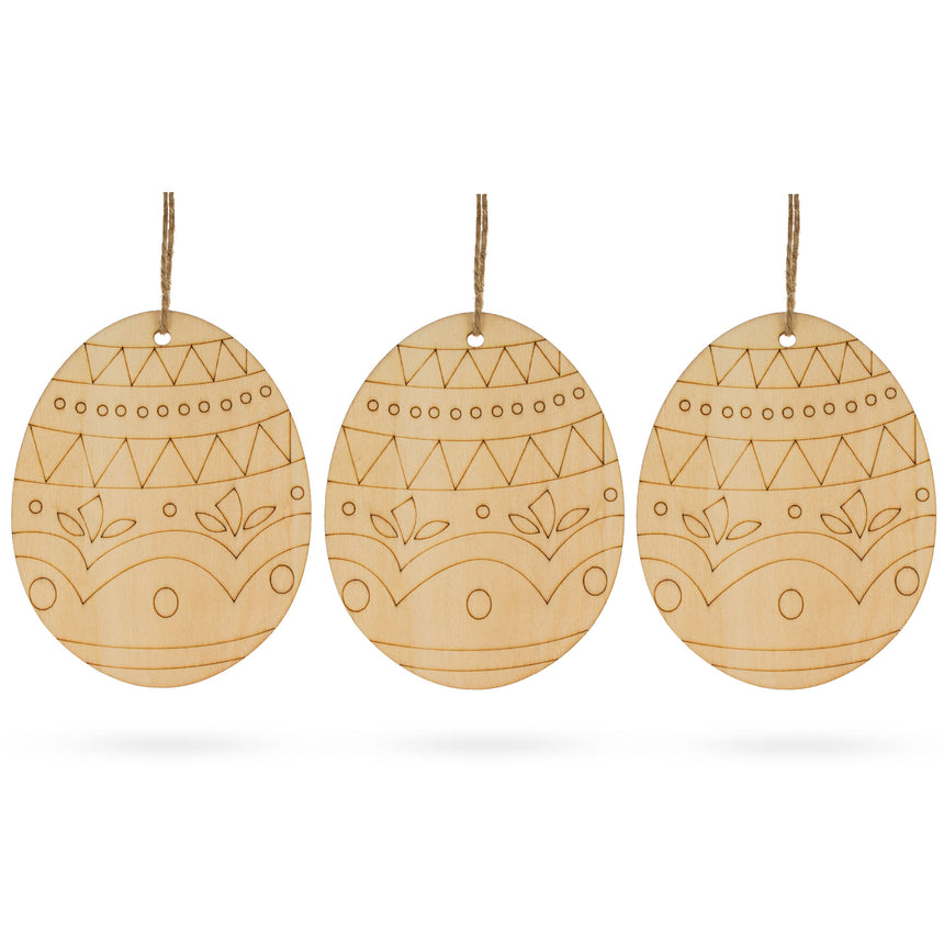 Set of 3 Easter Egg Unfinished Wooden Ornament 4.3 Inches in Blue color Oval
