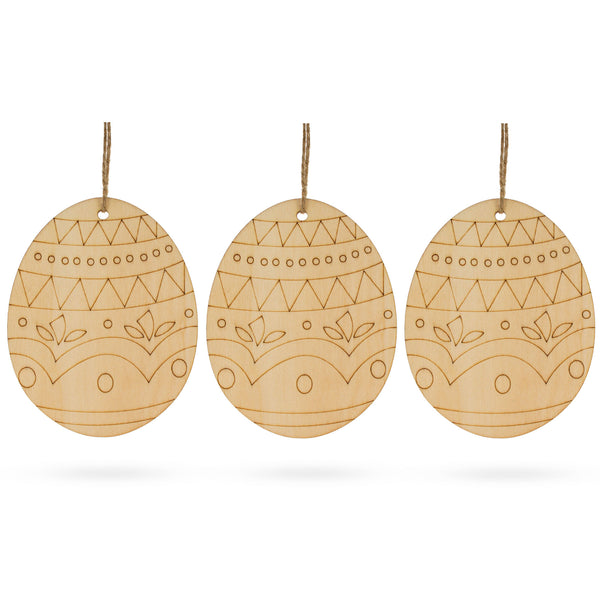 Set of 3 Easter Egg Unfinished Wooden Ornament 4.3 Inches in Blue color, Oval shape