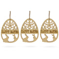 Set of 3 Happy Easter Egg Unfinished Wooden Ornament 4.3 Inches in Blue color Oval
