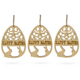 Set of 3 Happy Easter Egg Unfinished Wooden Ornament 4.3 Inches in Blue color Oval