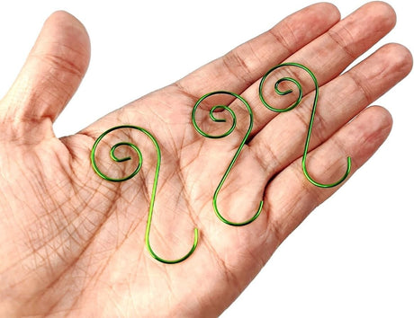 Set of 20 Green Metal Wire Spiral Christmas Ornaments Hooks Hangers S-Shaped 1.96 Inches , dimensions in inches: 1.96 x 0.9 x 0.04