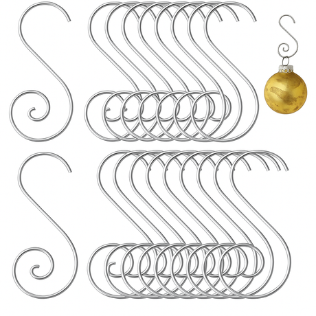 Set of 20 Silver Metal Wire Spiral Christmas Ornaments Hooks Hangers S-Shaped 1.96 Inches in Silver color